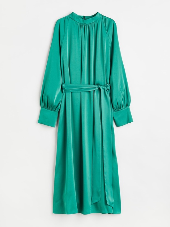 H&M Dresses & Skirts - H&M Tie-belt Satin Long-Sleeve Midi Dress